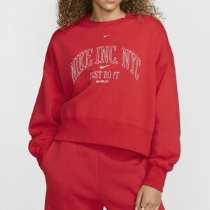 Nike Phoenix Fleece Over-Oversized Crew-Neck Graphic Sweatshirt, Red, Size S